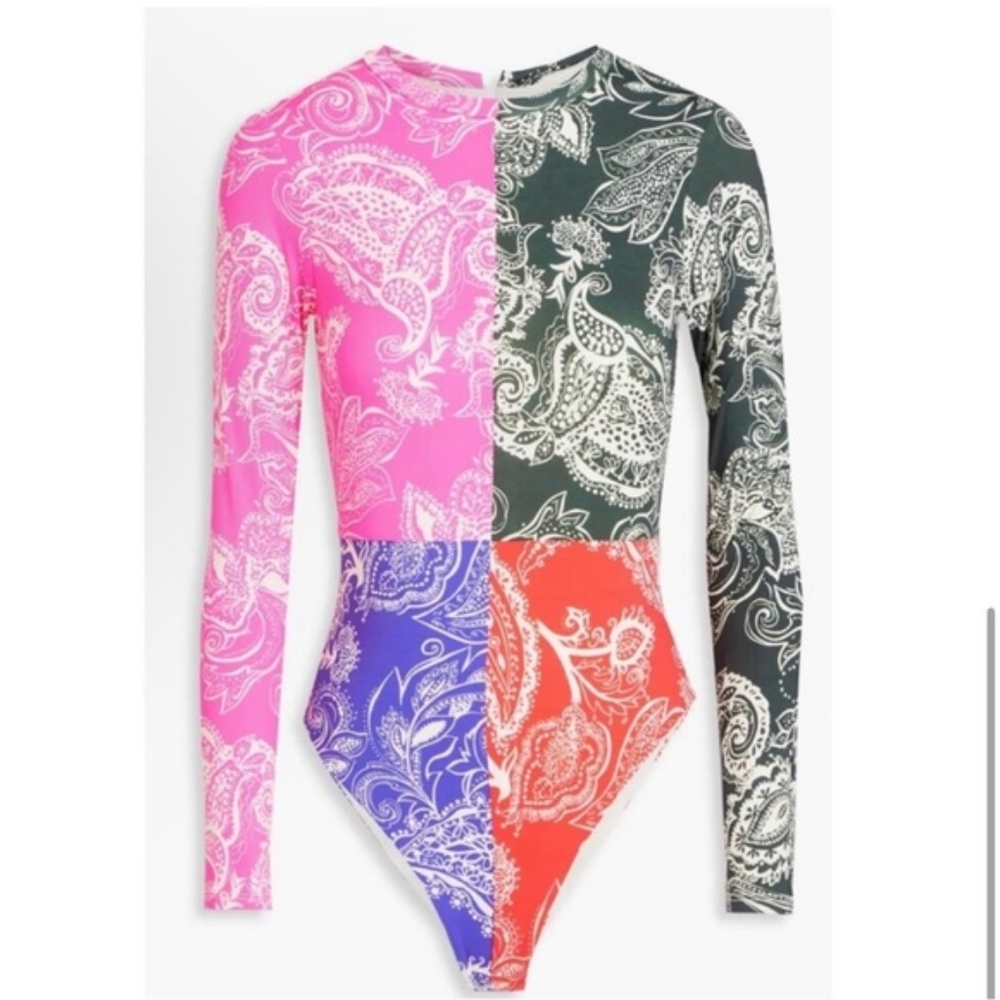 NWT Mara Hoffman Multicolor‎ Paisley Swim Bodysuit Rashguard 3X -